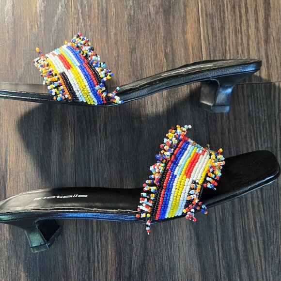 DETAILS Leather Sole Beaded Slip-On Kitten Heel Sandals NWOT/SIZE 6.5 - Picture 1 of 9